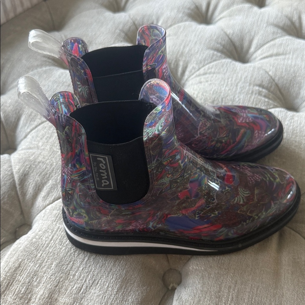 Roma Women’s Vegan Rubber Rain Boots NEW Waterproof Art22 Print Butterfly SZ 6